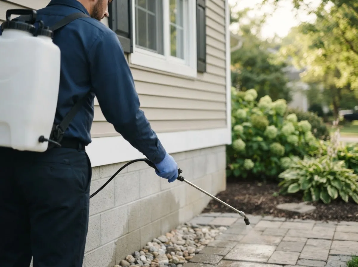 Pest control technician inspecting a home in Crandall, TX